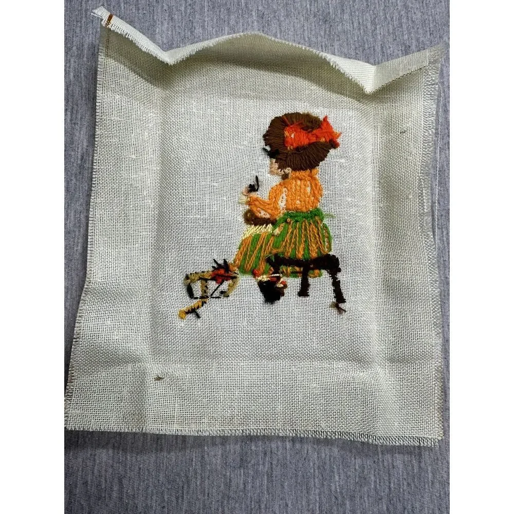 Vintage‎ Finished Sunset Designs Little Girl 70s Needlepoint Wall Art